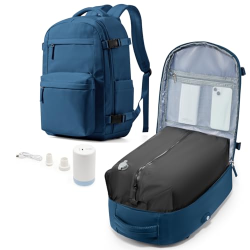 livbote Zaino Sottovuoto con pompa sottovuoto, Zaino da Viaggio Aereo Bagaglio a Mano Zaini Airbag Ryanair 40x20x25 Borsa da Cabina per Donna Uomo -Blu