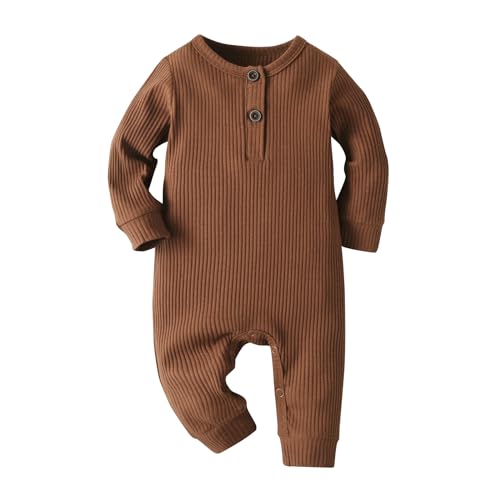Image of Eghunooy Baby Boy Girl Solid Color One Piece Romper Jumpsuit Outfits Clothes