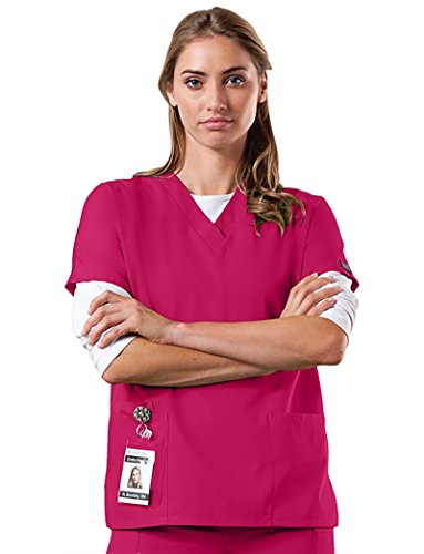 Cherokee Women's V Neck Scrubs Shirt, Raspberry, Medium
