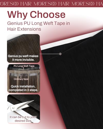 Image of Moresoo Jet Black Genius Tape Weft Human Hair Extensions 20 Inch 75g 2Pcs