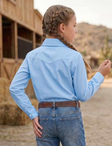 Image of Noomelfish Girls Long Sleeve Western Pearl Snap Button Down Shirt Cowgirl Outfits Blouse Tops (5-14 Years)