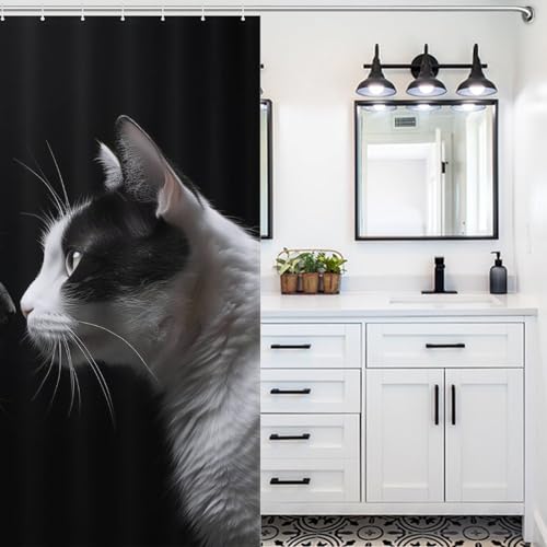 Rideau de douche imperméable et lavable motif chat mignon en tissu polyester durable - 5