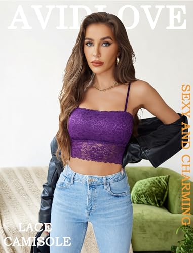 Image of Avidlove Bralettes for Women Lace Spaghetti Strap Tank Top Tube Slim Basic Camisole