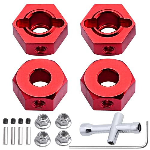 Hobbypark Aluminum 12mm Hex Wheel Hubs Adapters with Locknuts for Arrma Granite Voltage MEGA 2WD Granite 4X4 Big Rock Senton, Set of 4 (Red)