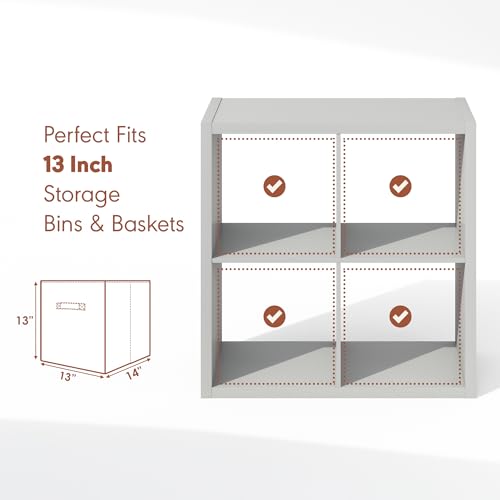 Image of Furinno Cubicle Record Player Stand, 4-Cube Record Storage, Light Grey | Vinyl Storage, 1.2 inchInch Extra Thick, Open Back Media Shelf for CD DVD Bluray Game Disc, for Living Room, Home Office
