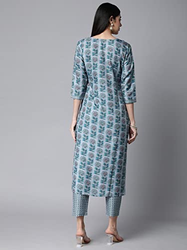 Image of ANNI DESIGNER Women's Cotton Blend Printed Straight Kurta With Pant