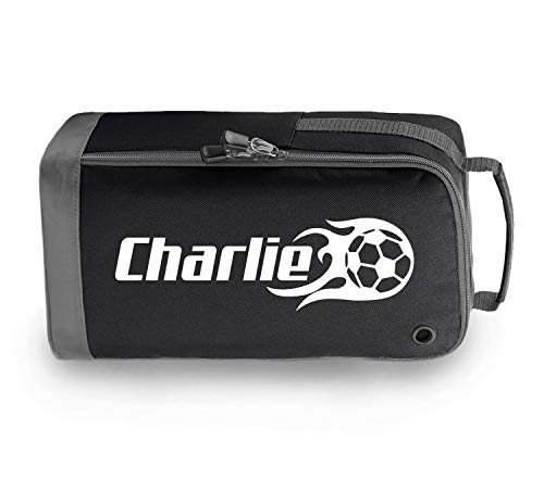 beyondsome Personalised Childrens Flame Rugby Football Boot Bag Kids Sports Pe Kit, Black/White Print