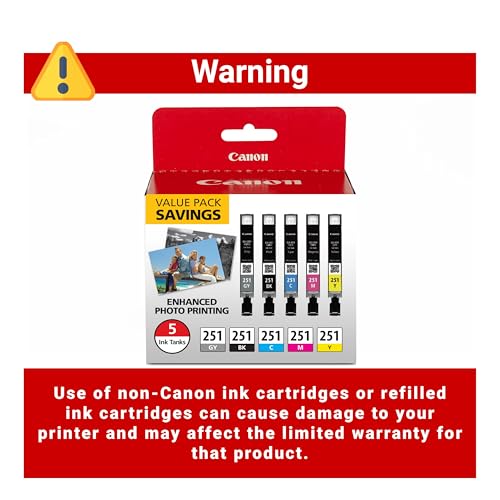 Canon CLI-251 Genuine 5 Color Value Pack, Compatible with MG7520, MG5620, and MG6620 Printers - image 4