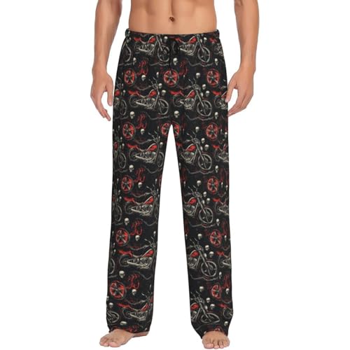 Mens Pajama Pants - Skull Motorcycle Cool Print Soft Sleep Lounge Pants For Men, Casual Pj Bottoms With Pockets4