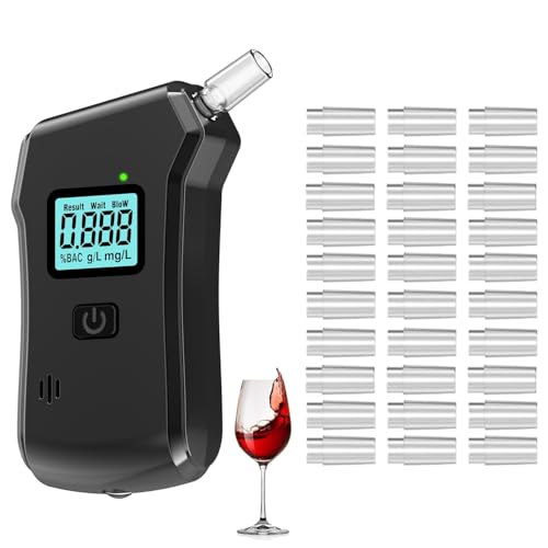 Merwlukt Alkoholtester Polizeigenau, Promillemessgerät Professioneller Alkoholmessgerät mit 30 Mundstücke, Alkohol Tester mit Digitaler LCD-Bildschirm für Privaten Gebrauch zu Hause
