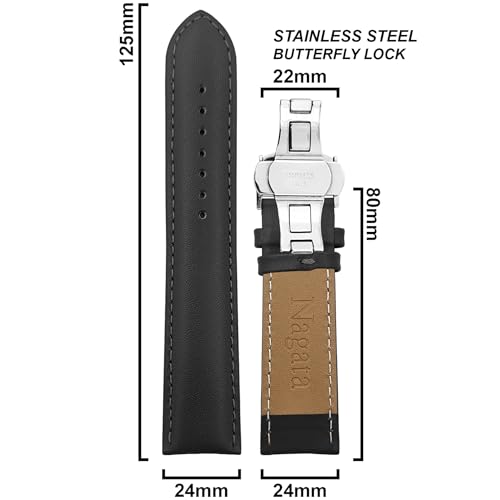 Image of DBLACK ''NAGATA3'' Leather Watch Strap with Butterfly Lock, Minimalist Design Watch Belt / / For 18mm, 20mm, 22mm, or 24mm Watch Band (Choose Your Size & Color)