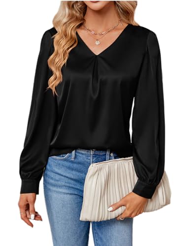 【Vestibilità confortevole】Taglio comodo, leggermente fluido e allo stesso tempo che mantiene la forma - La blusa a maniche lunghe per primavera e autunno è ideale per il comfort di tutto il giorno in ufficio o nel tempo libero.