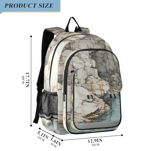Sac à dos art abstrait marbre noir rigide imperméable pour adolescent et écolier