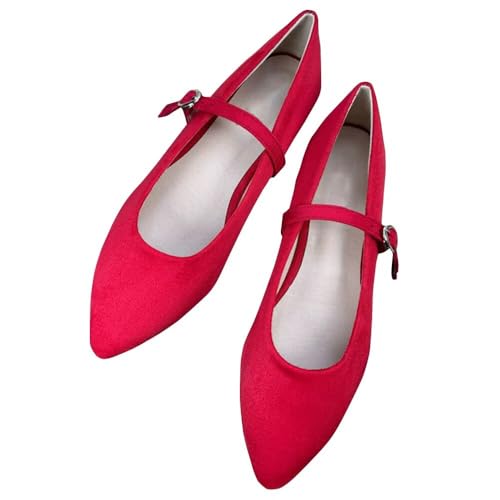 INEELUYI Women's Pointy Toe Mary Jane Flats Adjustable Buckle Western Vintage Style Elegant Dressy Flat Shoes