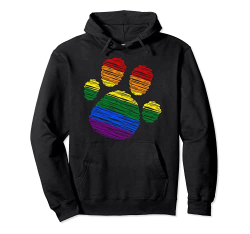 Dog Cat Paw Print Gay Pride LGBT Flag Awareness Funny Pullover Hoodie, Black