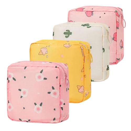 Image of 4Pcs Sanitary Napkin Storage Bag, Menstrual Period Bag Waterproof, Tampon Organizer Pouch Tampon Pad Holder for Purse, Pad Bag Feminine Care First Period for Teen Girls School