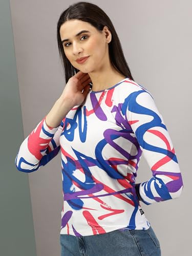 Image of RodZen Women's 100% Cotton Full Sleeve Abstract Printed Regular T-Shirt