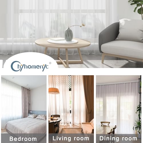 Image of Chyhomenyc Extra Long Ivory Sheer Curtains 144 inch 2 Panels, Translucent Backdrop Window Scarf Drapes for Canopy Bed /Wedding /Living Room /Anniversary, 12FT Length, Each 59Wx144L in, 2PCS