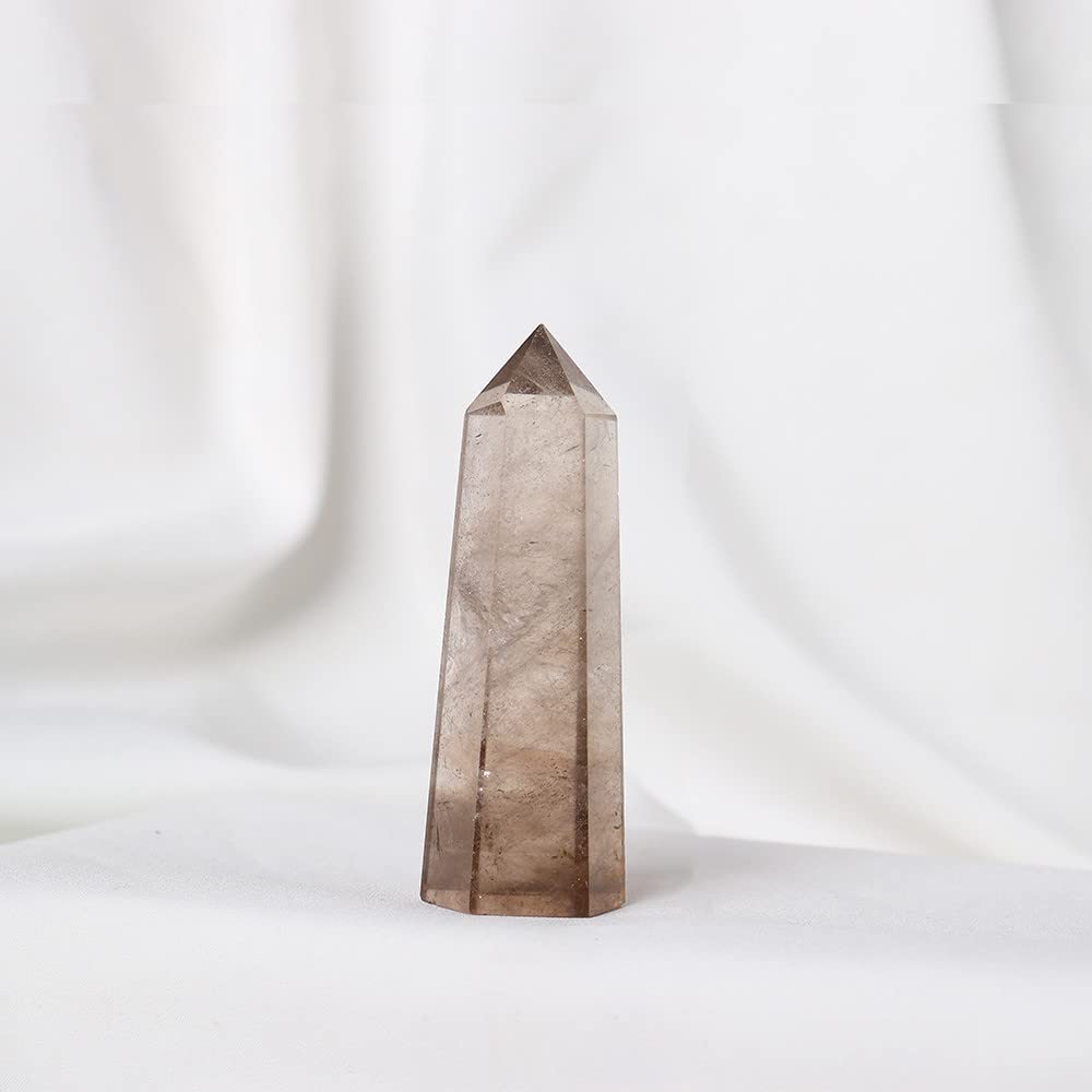 Tour de cristal de quartz fumé naturel de 6,7 cm pour décoration énergétique