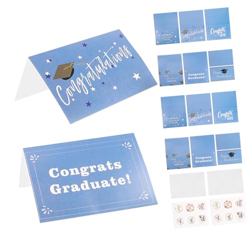WOONEKY 3セット 卒業おめでとうカード お祝いメッ用紙製 グラデーションブルーデザイン装飾的卒業祝福カード 同級生向け封筒付き パック