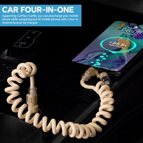 Image of Verilux 4-in-1 USB to Type C Cable for iPhone 17 /16 /15 /14, PD 240W Type C Cable Fast Charging with 480Mbps Data Transfer, Fashion Retractable Lighting Cable Design for Home, Car, Travel, Office, Gold