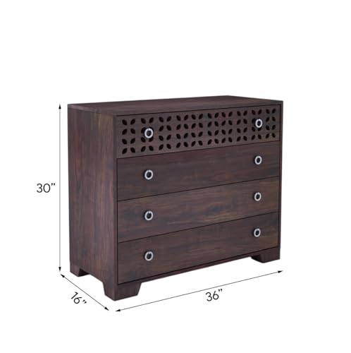 Image of Amazon Brand - Solimo Solid Sheesham Wood Chest of Drawers for Storage| Wooden Kundal Sideboard Cabinet with 4 Drawers Dresser for Living Room, Drawing Room (Walnut Finish)