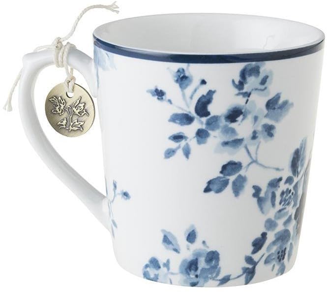 Tasse Laura Ashley - Porcelaine Fine Blanche à Motif Hortensia Jaune - 10,5 X 8,5 Cm - Occasion