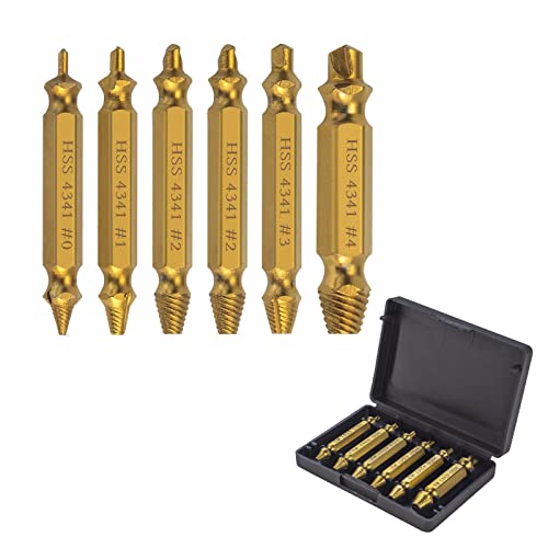 Llewyn Damaged Screw Remover - 6 Pcs Stripped Screw Extractor Kit for Broken Screws, Made from HSS 4341# (Gold).
