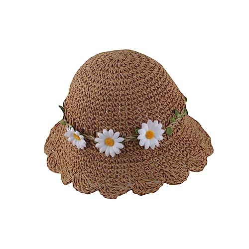 FRCOLOR Straw Sun Hat Wide Brim UV Protection Summer Beach Hat with Simulation Chrysanthemum Decoration for Months Lightweight and Breathable for Outdoor Fun