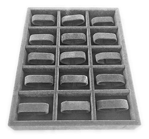 Watch organizer drawer insert tray, wood & velvet 15"x12"x2" (Gray/Silver) Made in USA