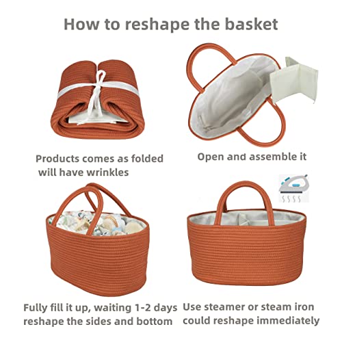 Image of XUANGUO Large Cotton Rope Baby Diaper Caddy Organizer Basket Rust | Nursery Storage Bin, Portable Baby Tote Bag for Changing Table or Car, Baby Shower Gifts Bag, Newborn Essentials, Registry