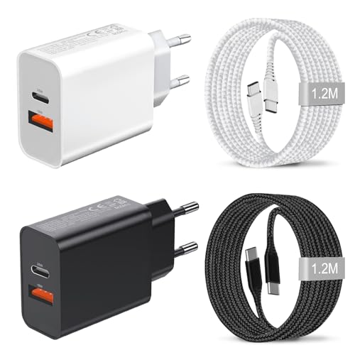 2Pack 25W Cargador Movil USB C y Cable para Samsung Galaxy A55 5G/A56 5G/A25 A35 A15 A16 A26 A36 A06 A05S A54 A53 A52 A34 A33 A23 A22 A14/S24 Plus/S23 FE S22 S21,iPhone 15 Enchufe Tipo C Carga Rapida