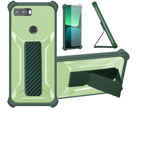 Aroepurt Hülle Für Gigaset GS370 Plus Hülle Hülle Handyhülle Schutzhülle Cover [mit gehärtetem Glas-Screen-Protector] Hybrid [Folding Support Magnetic] [Frosted Anti-Fingerprint] Grün
