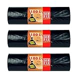 Verpackungsteam Lot de 30 sacs poubelle professionnels Alufix - 180 l - En polyéthylène basse densité - 80 x 120 cm - Noir