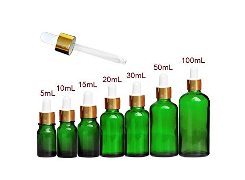4PCS Empty Refillable Green Essential Oil Perfume Cosmetic Glass Bottle Container Jar Vial with Glass Eye Dropper (5ml/ 0.17oz)