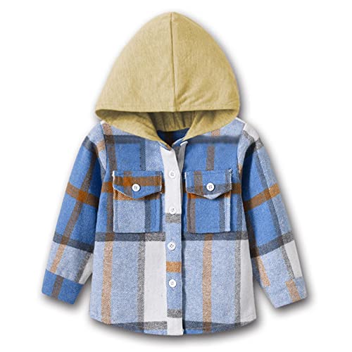 Toddler Baby Boy Girl Flannel Plaid Shirt Jacket Long Sleeve Button Down Shacket Coat Hoodies Winter (B, 2-3 Years)2