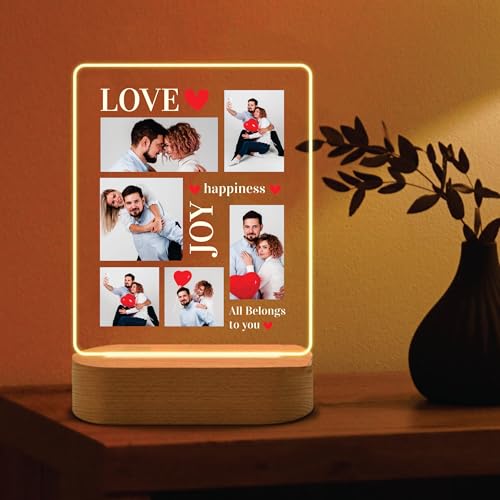 Image of Giftplease Customized LED Photo Frame for Couples | Personalized Picture Frame with Light & Wooden Stand | Custom Gift | Romantic Anniversary, Wedding, Birthday Gift for Him or Her CPL 13