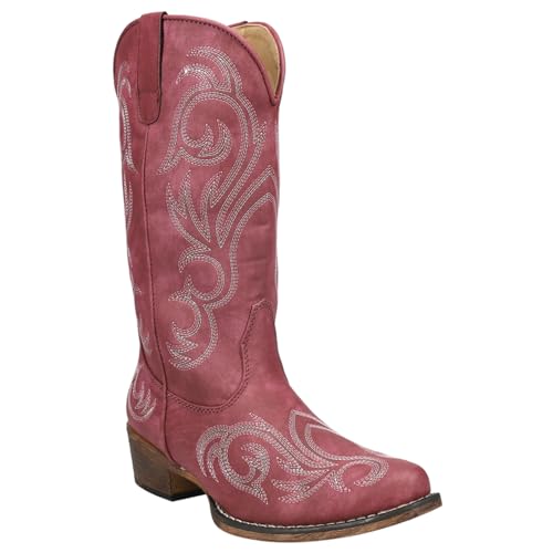 Image of ROPER Womens Riley Embroidered Snip Toe Casual Boots Mid Calf Low Heel 1-2 inch