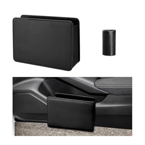 Image of Car Trash Can, Leather Foldable Seat Back Hanging Vehicle Wastebasket, Mini Multifunctional Automobile Organizer with One Roll Trash Bag, Universal Car Accessories (Black)