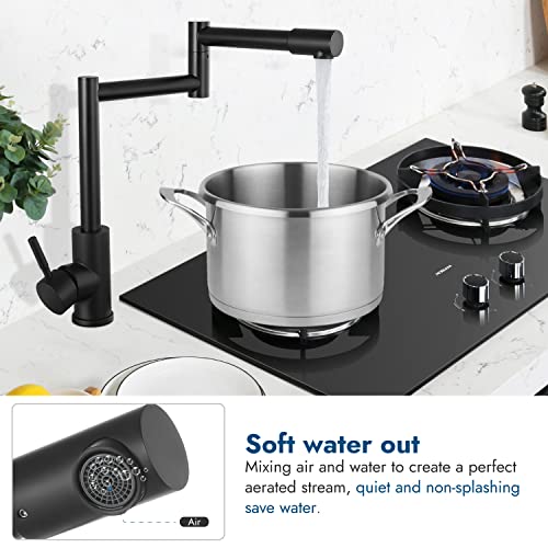Cinwiny Matte Black Deck Mount Pot Filler Faucet Hot And Cold Water Single Handle Countertop Double Joints 360° Rotating Retractable Commercial Kitchen Sink Faucet Stainless Steel #TOP7