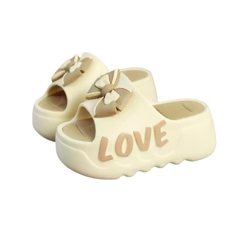 HEYPOMAX Y2K Thick Sole Bow Slide Sandals for Women – Japanese Manga Style Cute Love Slippers, Soft Anti-Slip Outdoor Platform Shoes