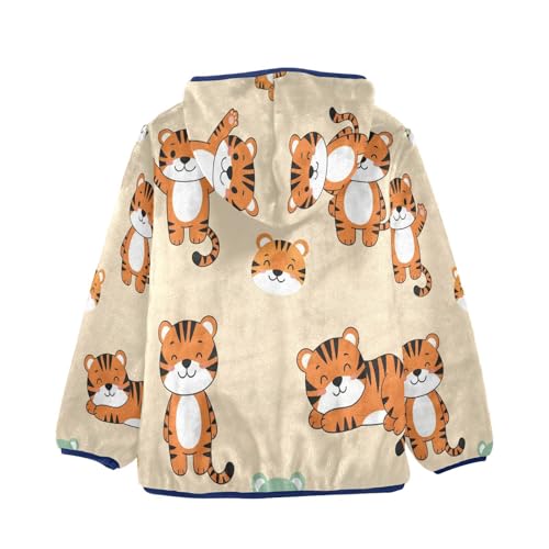 Cute Tiger Pattern Prints Toddler Fleece Jacket Girl Boys Hooded Fleece Jacket Coat Warm Outwear Zip-up 3-10T2