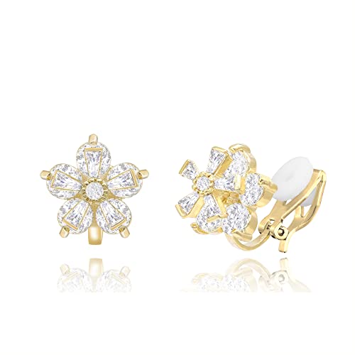 Boucles d'oreilles clip flocon de neige en oxyde de zirconium doré pour femmes et filles