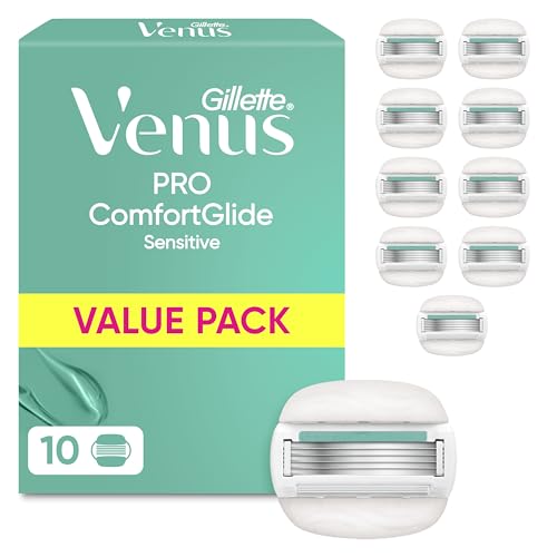 Gillette Venus Pro Comfortglide Sensitive, 10 Original Rasierklingen, GrĂĽn