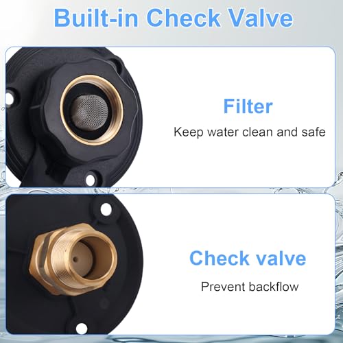 Image of RV City Water Inlet with Brass Check Valve, 3 /4 inch NH Female to 1 /2 inch NPT Male Anti-Backflow RV Water Fill Inlet Connection Replacement Part for Camper Trailer Motorhome Hose Repair Connector Accessories