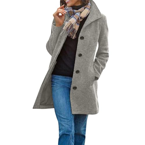 Wollmantel Damen Lang Wintermantel Winter Winterjacke Elegant Mantel Einfarbig Übergangsjacke Leichte Damenmantel Warm Stehkragen Jacke Mit Taschen Wolljacke Mit Knöpfen...