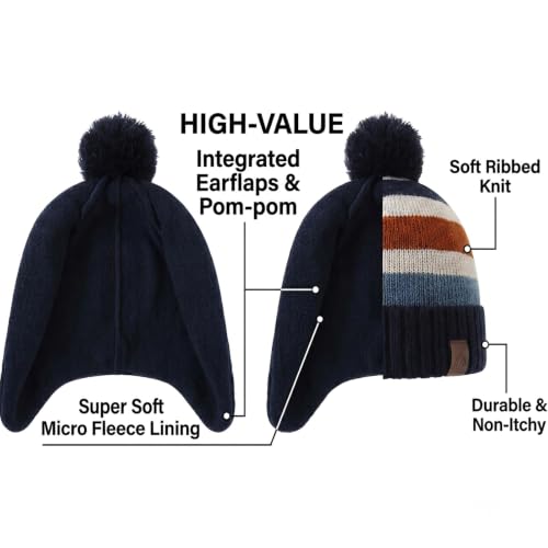 Image of LMLALML Boys Winter Hat Earflap Knitted Beanie for Kids Warm Fleece Lined Thicken Hat for Baby