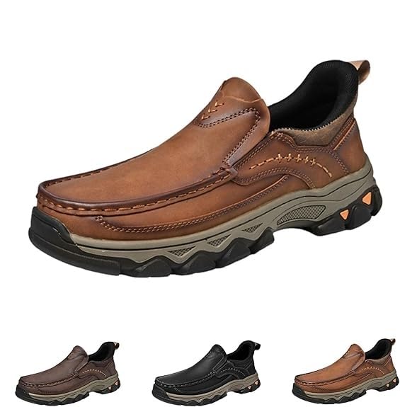 Enjerr Orthopedic Shoes Men, Arch Support, Men's Comfortable Casual Genuine Leather Slip on Loafers, Suitable Going Out