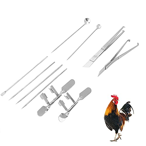 Mrisata 10PCS STAINLESS STEEL CHICKEN CAPON TOOL KIT WITH EXPANDER KNIFE SPOON NEEDLE FOR FARM LIVESTOCK BREEDING HATCHERY EQUIPMENT