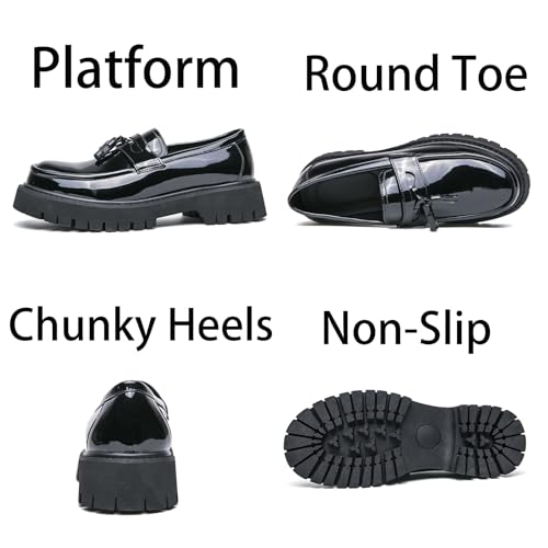 Mens Leather Slip-On Platform Dress Tassels Loafers Non-Slip Low Top Round Toe Chunky Penny Shoes for Business Casual Dress Prom Party4